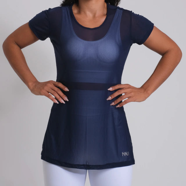 Blusa de tule azul marinho