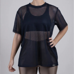 Blusa de tela azul marinho